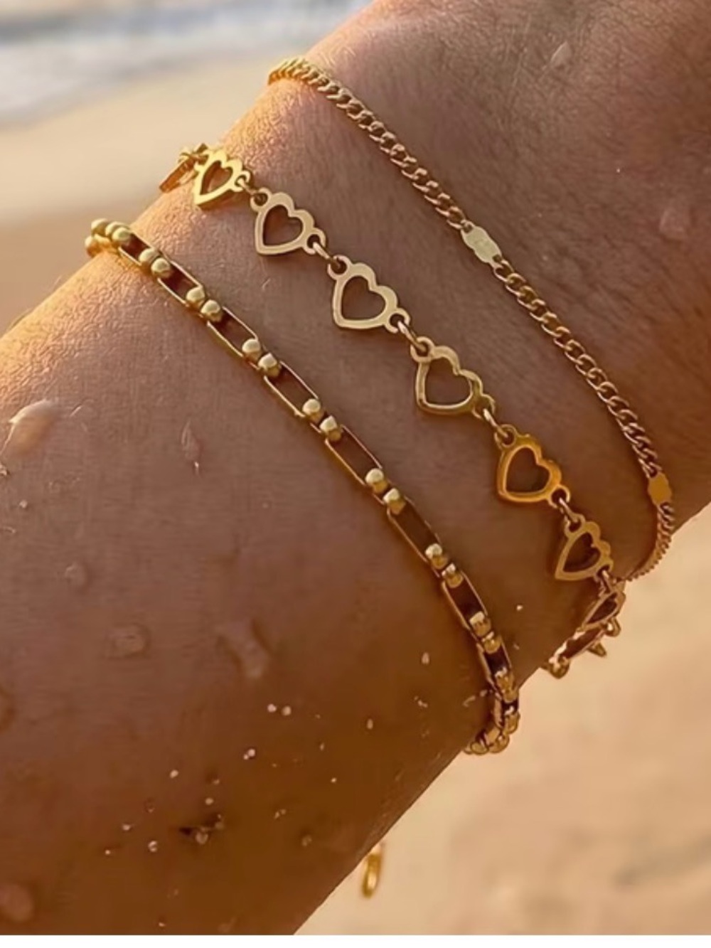 3 pieces 18k gold plated stainless steel bracelets